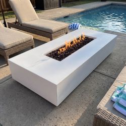New 84 inch Concrete Fire Pit Table JRC84 White - 120,000 BTU Propane / Natural Gas - JRS Patio SD