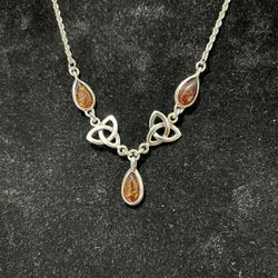 Sterling Silver 926 Amber Necklace 