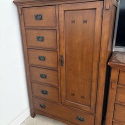 Dresser, nightstand, and armoire with mirror.