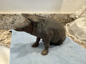 Large Vintage Heavy Cast Iron Pig Hog Bank Door Stop 10” L X 6” T