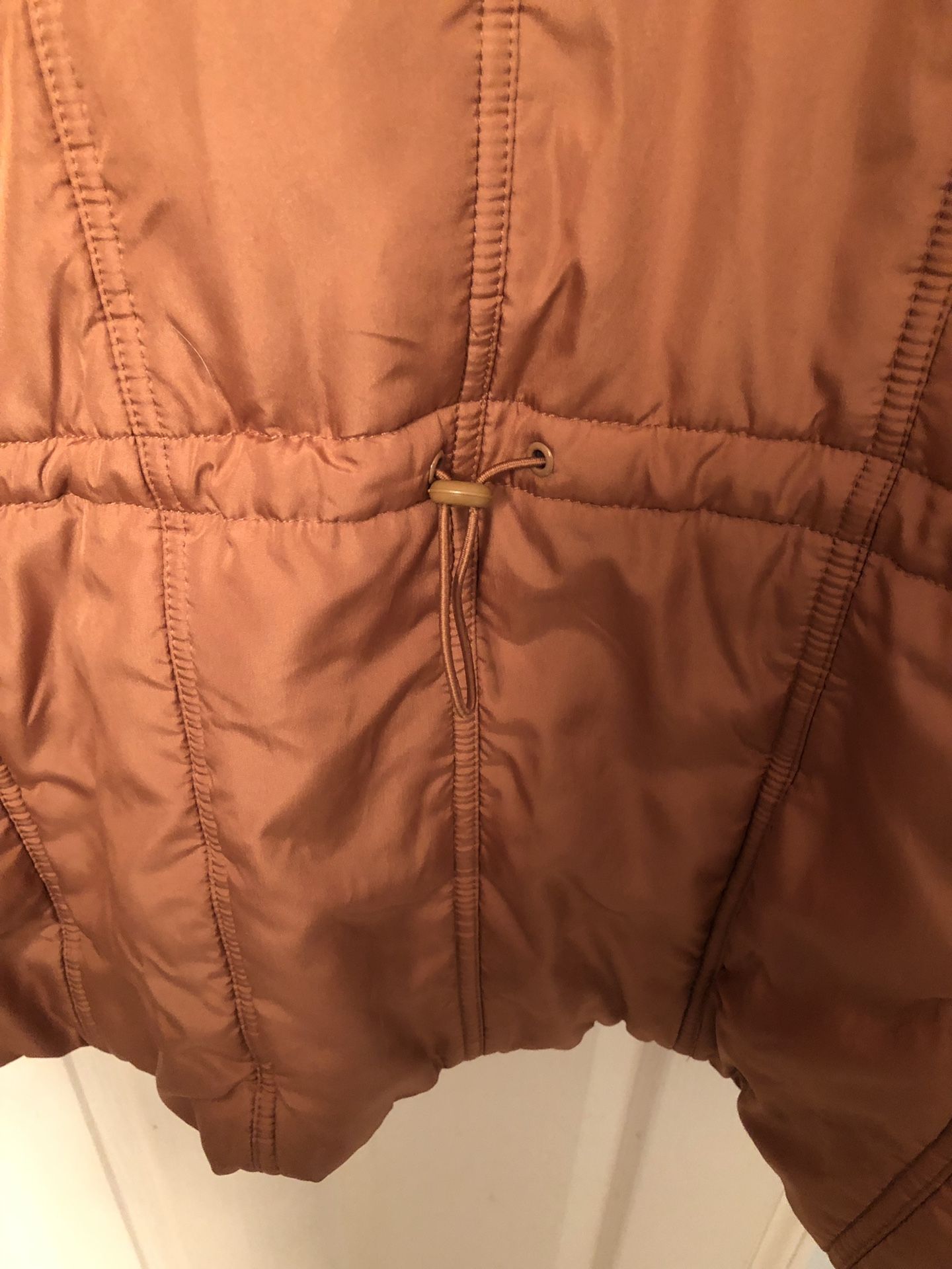 Brown nylon jacket with faux fur