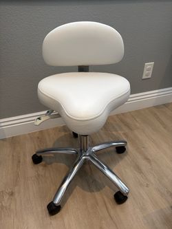 White leather stool with back support