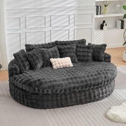 83’’ Oversized Round Chaise Lounge Chair Indoor w/Deep Seat, Round Memory Foam Couch, Comfy Fluffy Plush Chaise Lounge Indoor w/Double Cushion, Circle