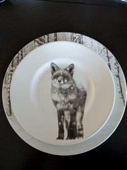 Fox Print Ceramic Dinner Plates Set of 2
