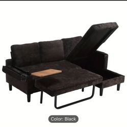 Convertible Sectional Sofa with Storage & Tray Table 