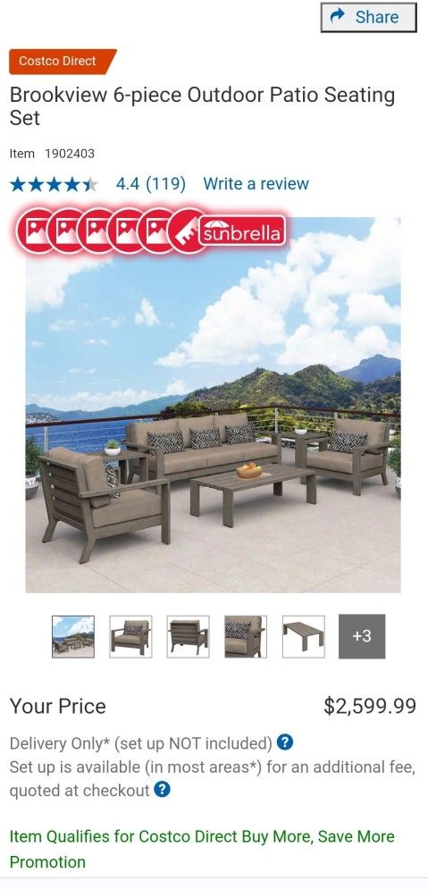 Brookview 6-piece Outdoor Patio Seating Set $1,800