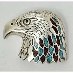Little Silver Fox Native American Sterling Silver Turquois Coral Eagle Pendant