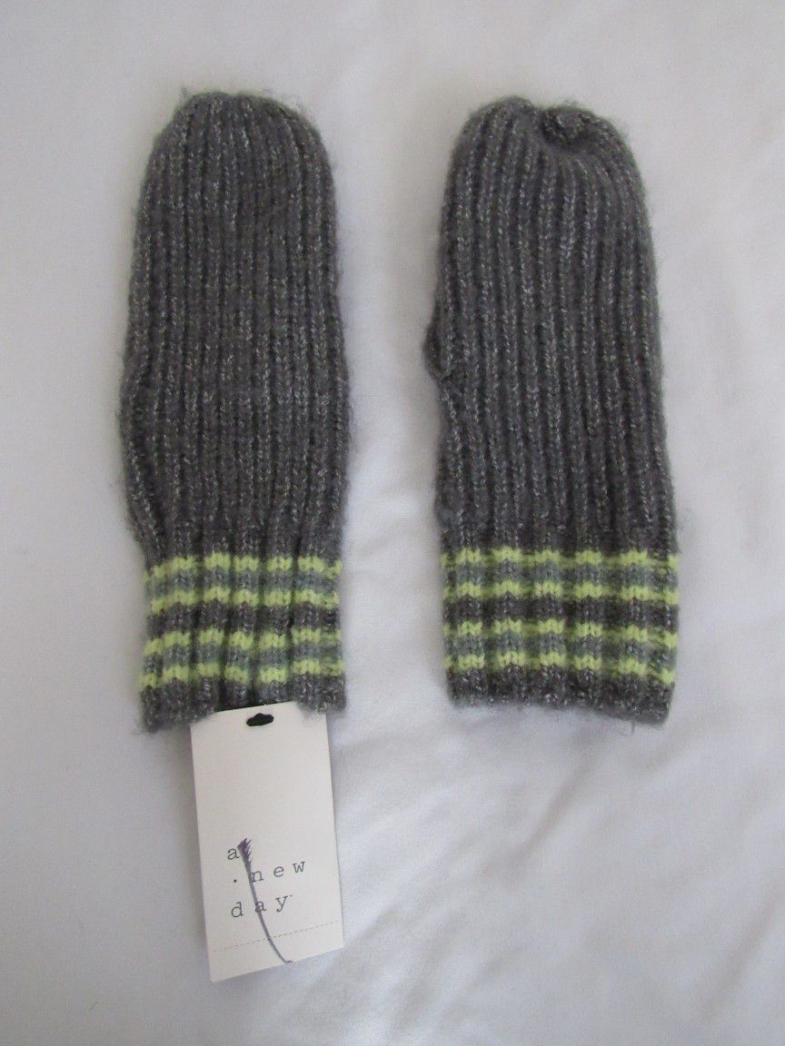 Youth Gray/Yellow Winter Snow Mittens 