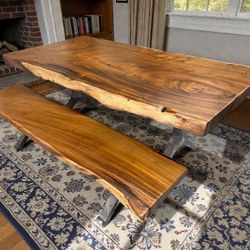 Monkey Wood Live Edge Set Dining Table And bench