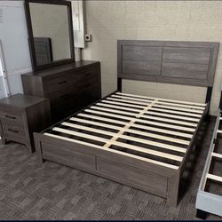Brown Platform Queen Bed Set 