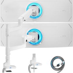 ARES WING Dual Monitor Arm for Ultrawide Heavy Duty Curved Monitor Stacking, Fits 17-49 Inch, Vertical Gas Spring Double Monitor Mount with USB, Adjus