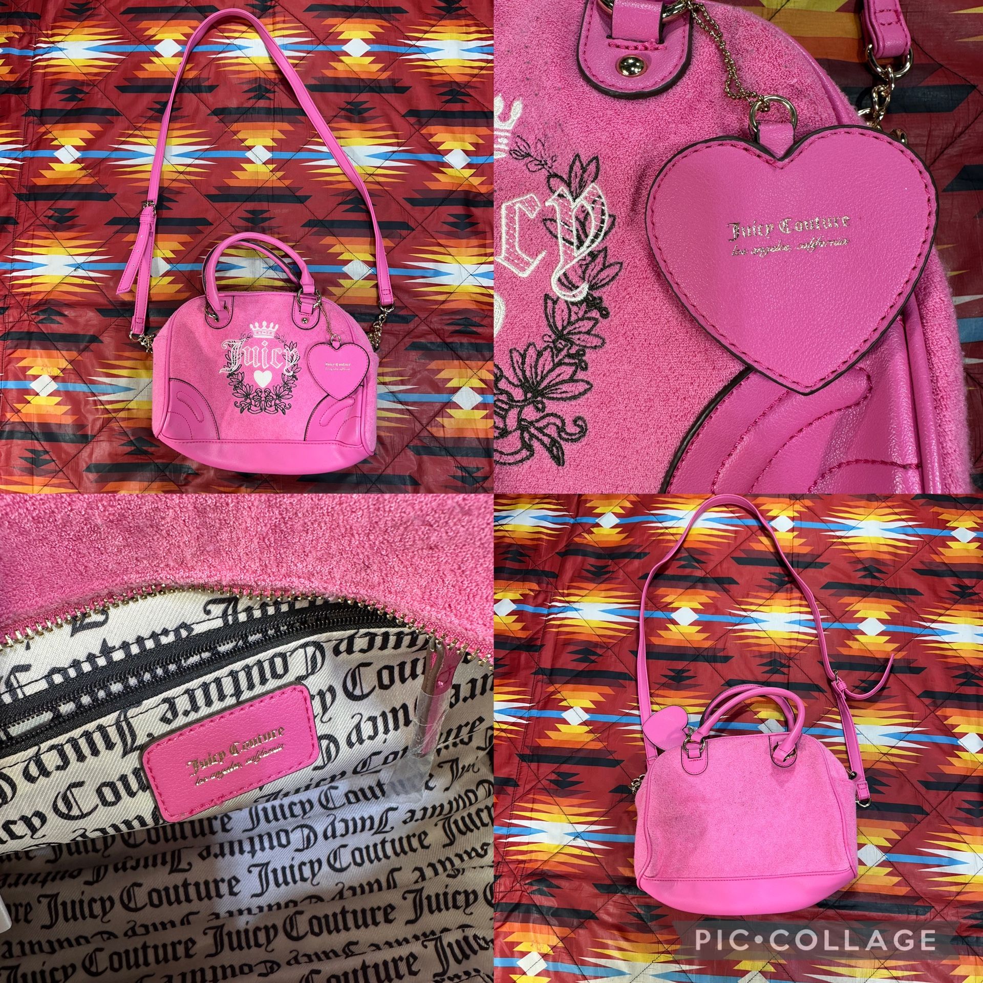 Juicy Couture Hot Pink Free Love Heritage Bowler Crossbody Bag