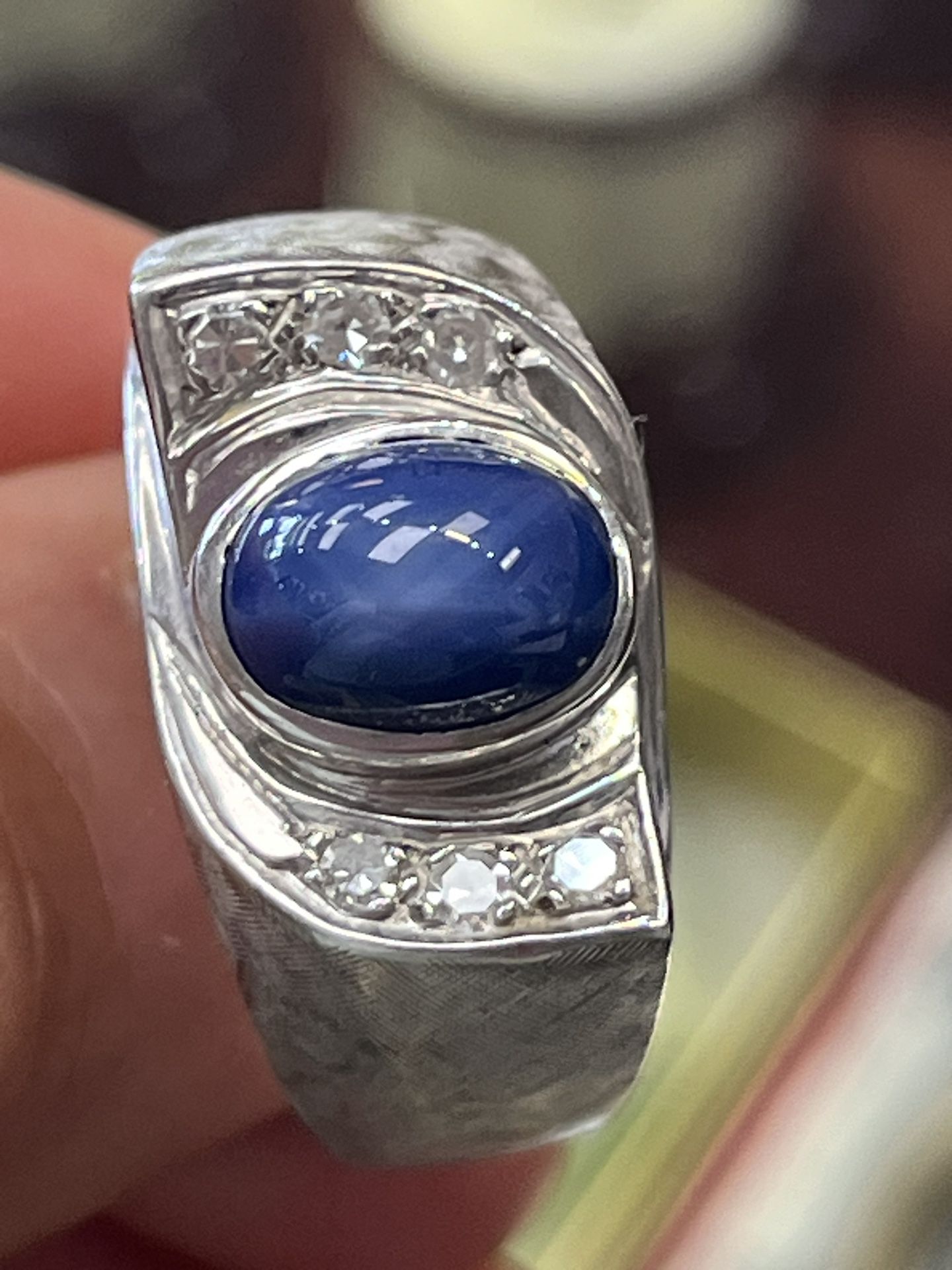 14k Blue Star Sapphire Diamond Ring 10g