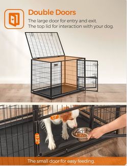 Feandrea 42.1" Heavy-Duty Dog Crate, Convenient Feeding Door, Double Doors Escape-Proof Metal Kennel, XL Dog Cage for Large and Medium Dogs, Removable