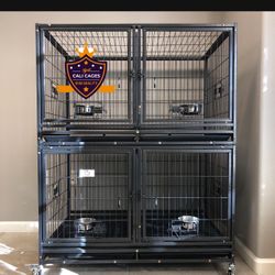 Double Stacked Dog Pet Cage Kennel Size 43” With Divider And Feeding Bowls New In Box 📦 