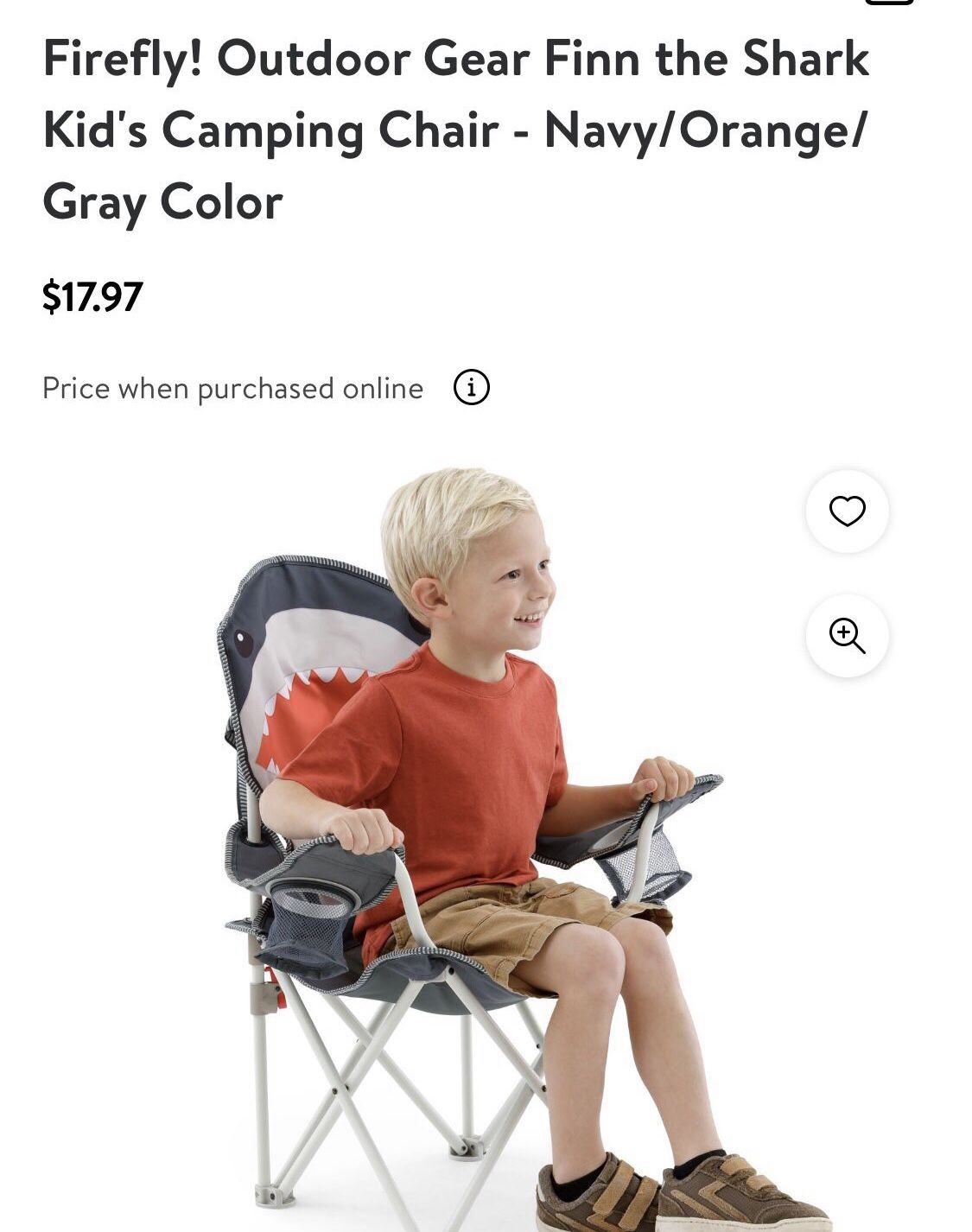 Firefly! Outdoor Gear Finn The Shark Kid's Camping Chair - Navy/Orange/Gray Color