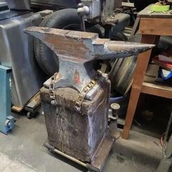 Anvil With Wooden Stand Base Wood Blacksmith