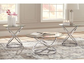Hollynyx Chrome & Glass Coffee Table Set (3pc)