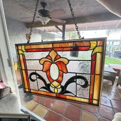 Vintage Flower Stained Glass Window Panel 
