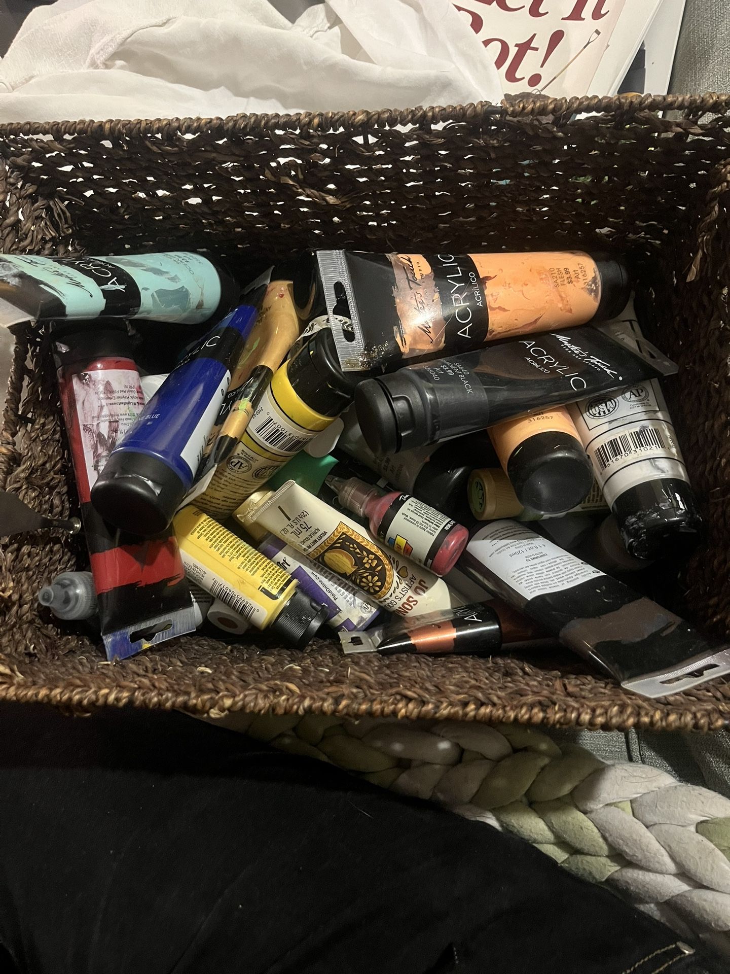 Basket Of (mostly) Acrylic Paint