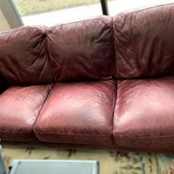 Dark Red Leather Couch and Love Seat Set #186
