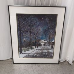 Snowy Winter Street Scene Framed Art Print