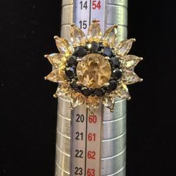 A Brilliant Yellow Brazilian Citrine Ring with Rhodium Over Sterling Silver Ring 4.27ctw Size 8