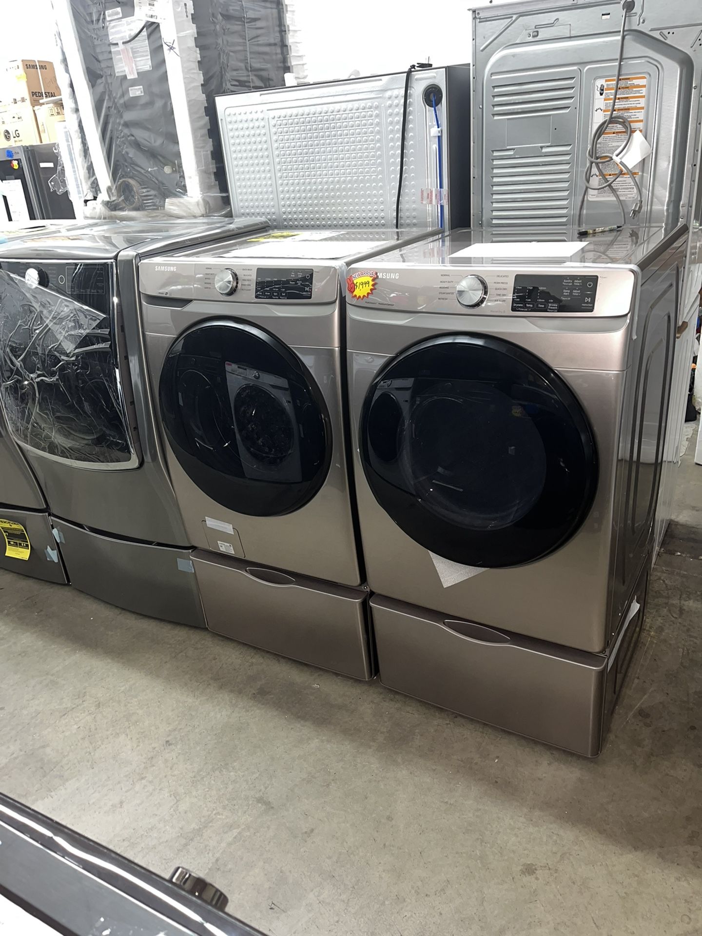 NEW FRONT LOAD CHAMPAGNE SAMSUNG WASHER AND DRYER