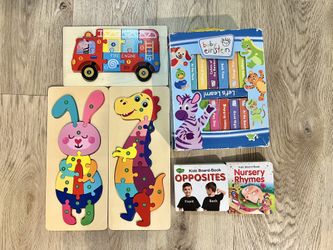 Montessori Toys - 3 Wooden Puzzles and 12 Books