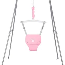 Baby Jumper with Stand, Baby Jumpers and Bouncers, Baby Exerciser Suitable for 6-24 Months, Easy to Assemble & Store Jumper for Baby (Pink)

