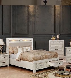 Queen bed with led lights and drawers