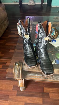 Black Caiman Leather Cowboy Boots