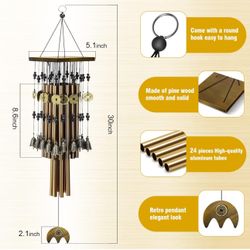 Wind Chimes for Outside, 30"Memorial Wind Chimes with 24 Copper Tubes and 16 Copper Bell for Garden,Patio,Window Wind Chime Hanging Decoration,Bronze 
