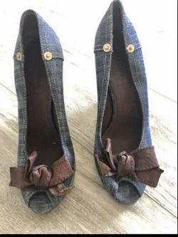 MIU MIU Peep Toe Denim Wedge.