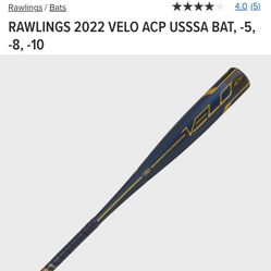     RAWLINGS 2022 VELO ACP USSSA BAT -5 Drop 32inch