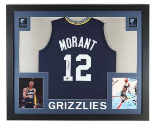 Ja Morant Signed Memphis Grizzlies 35x43 Framed Signed Jersey