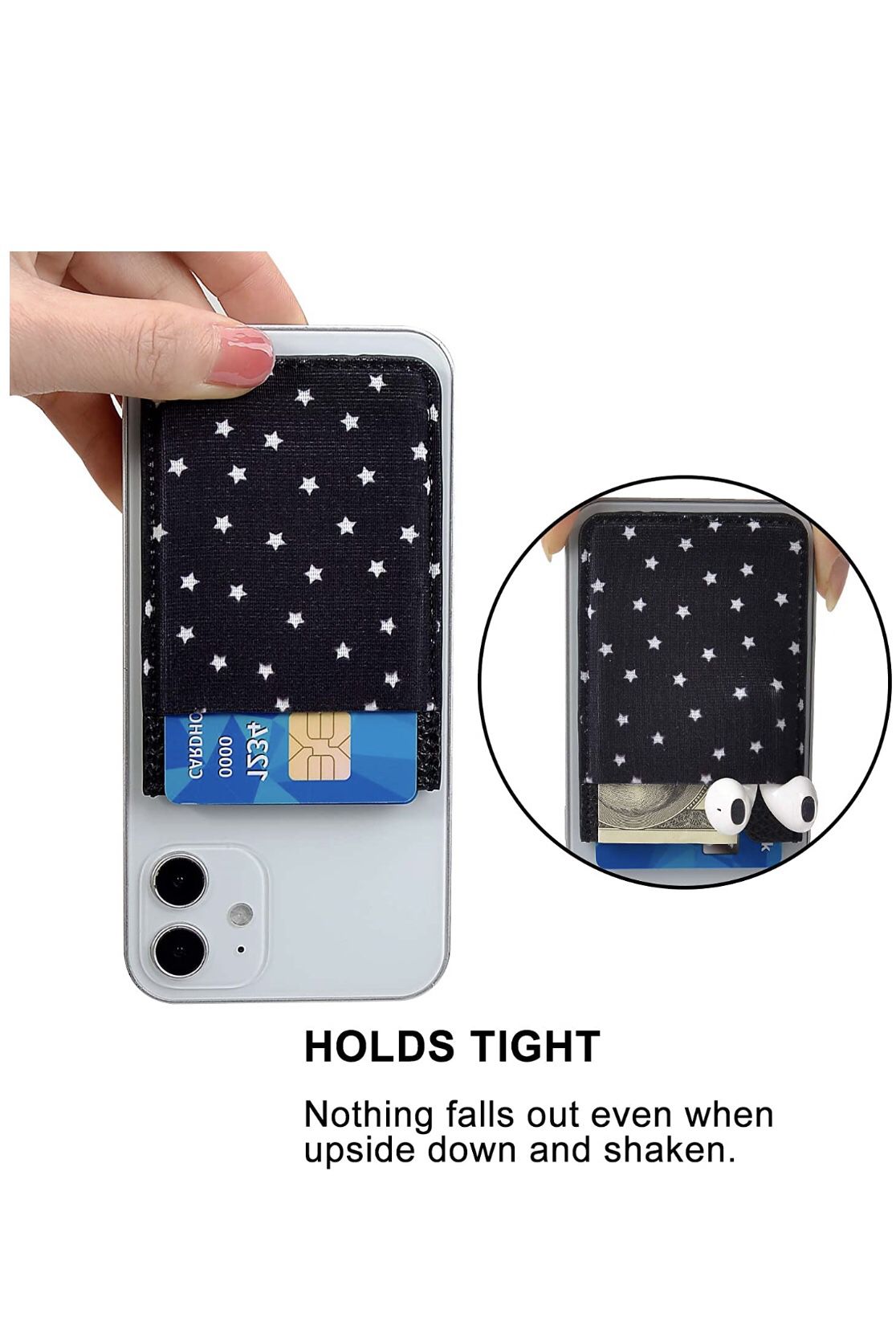 Phone Card Holder, Senose Phone Wallet Stick On PU Leather Double Pocket for Back of Phone Sleeve Credit Id Card Holder Strong Adhesive Compatible wit
