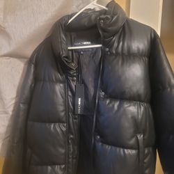 Fashion Nova XL Bubble Faux Leather Bomber Jacket