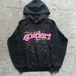 Pink And Black Sp5der Hoodie Size Medium 