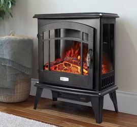 20 in. 1500 Watt Freestanding Compact Electric Infrared Quartz Fireplace Heater w/3 Sided Glass Panels in Vintage Black 95153 barton Specifications Di