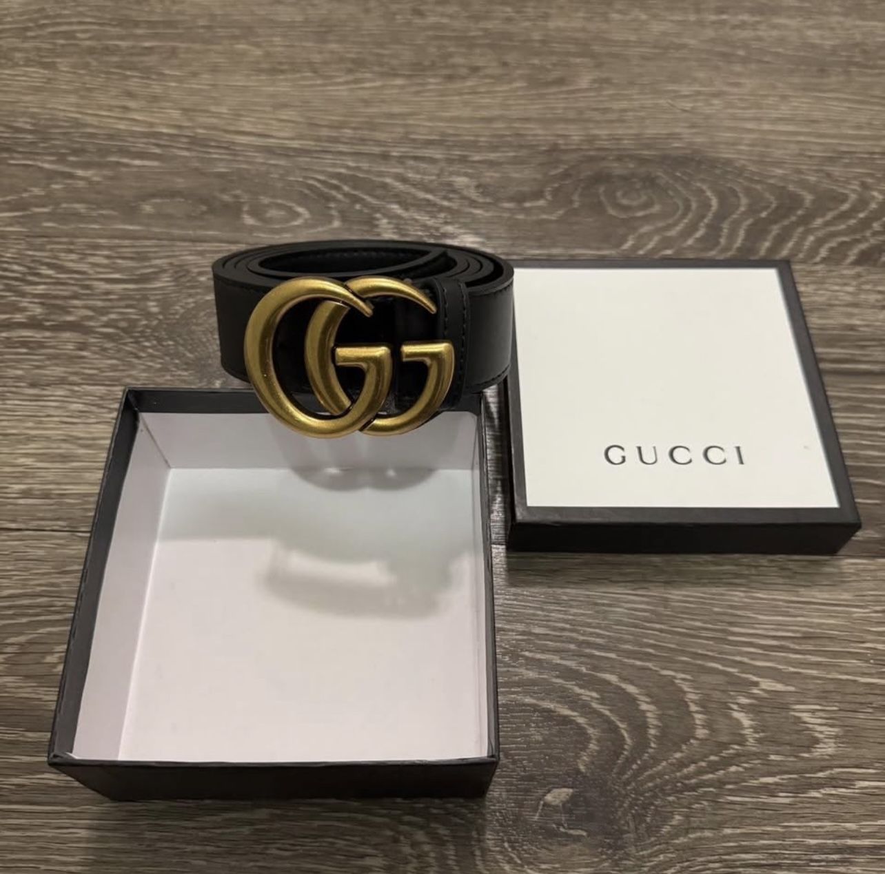 Gucci Black Leather Belt with Gold GG Emblem