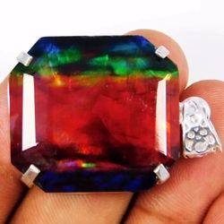 Rare 71.80 Ct Ammolite Like Gemstone Pendant 925 Solid Silver Asscher Cut. Add a touch of nature to your jewelry collection with this rare 71.80 Ct Am