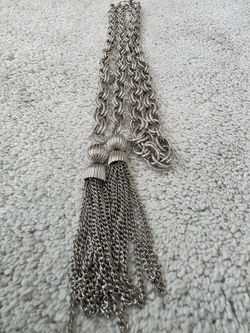 Vintage Silver Tone Double Chain Tassel Necklace Textured Statement Jewelry