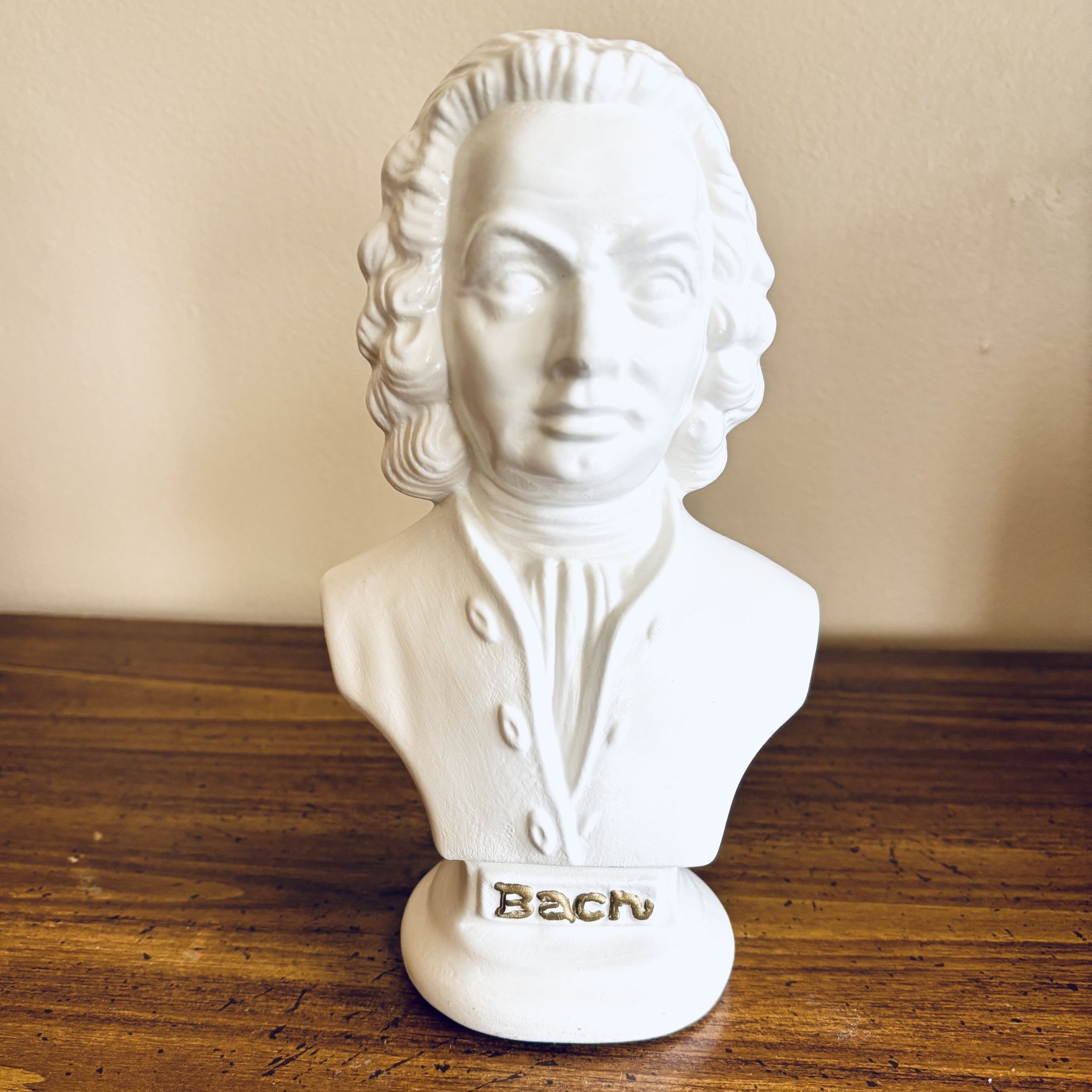 Vintage Bach Bust Sculpture – 8.5” White Classical Composer Statue