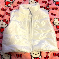Icy White Zipper Puffer Vest Size Medium