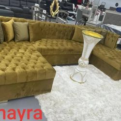 New// Yellow Double Chaise Sectional, Seccional, Couch// Delivery Available 