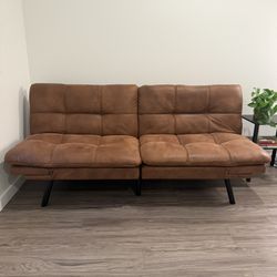 71” Mid Century Modern Leather Convertible Futon Twin Size