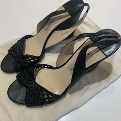 La Fenice Venezia Wedge Sandals Black Ankle Strap Heel Shoes Sz 10 - Worn Once!