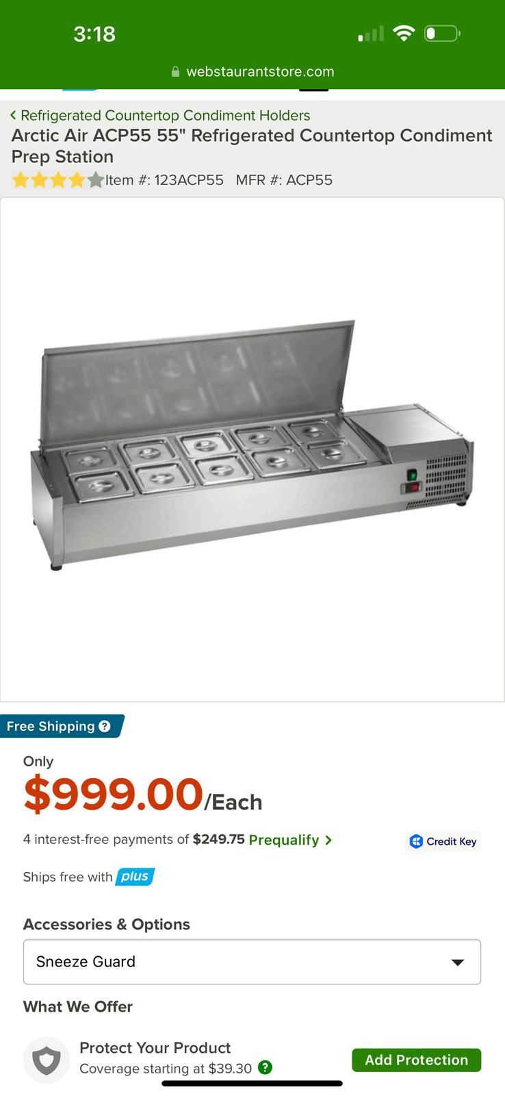 Arctic Air ACP55 55" Refrigerated Countertop Condiment Prep Station With 10 Pan Compartments, Stainless Steel, 115