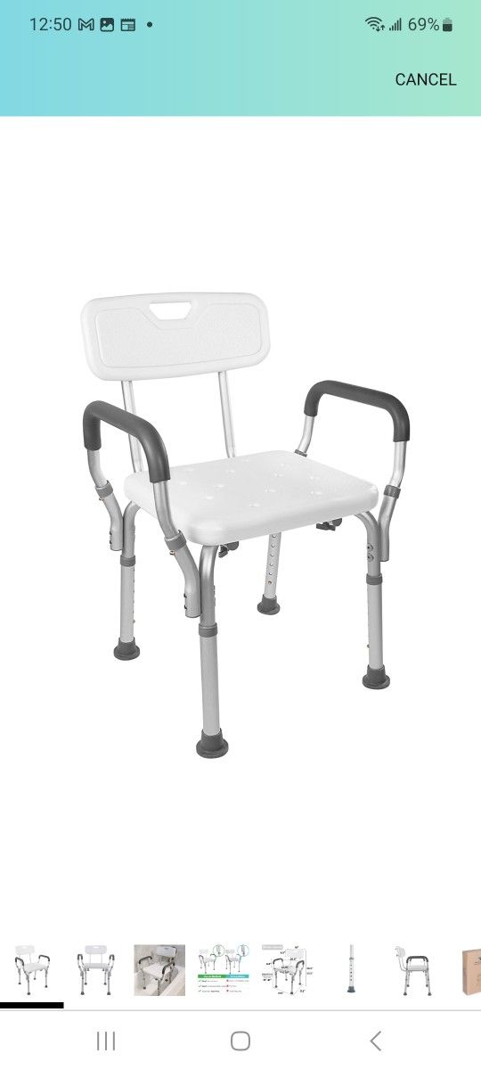 Vaunn FSA/HSA Eligible Medical Shower Chair Bath Seat with Padded Arms, Removable Back and Adjustable Legs for Bathtub Safety and Supports Weight up t